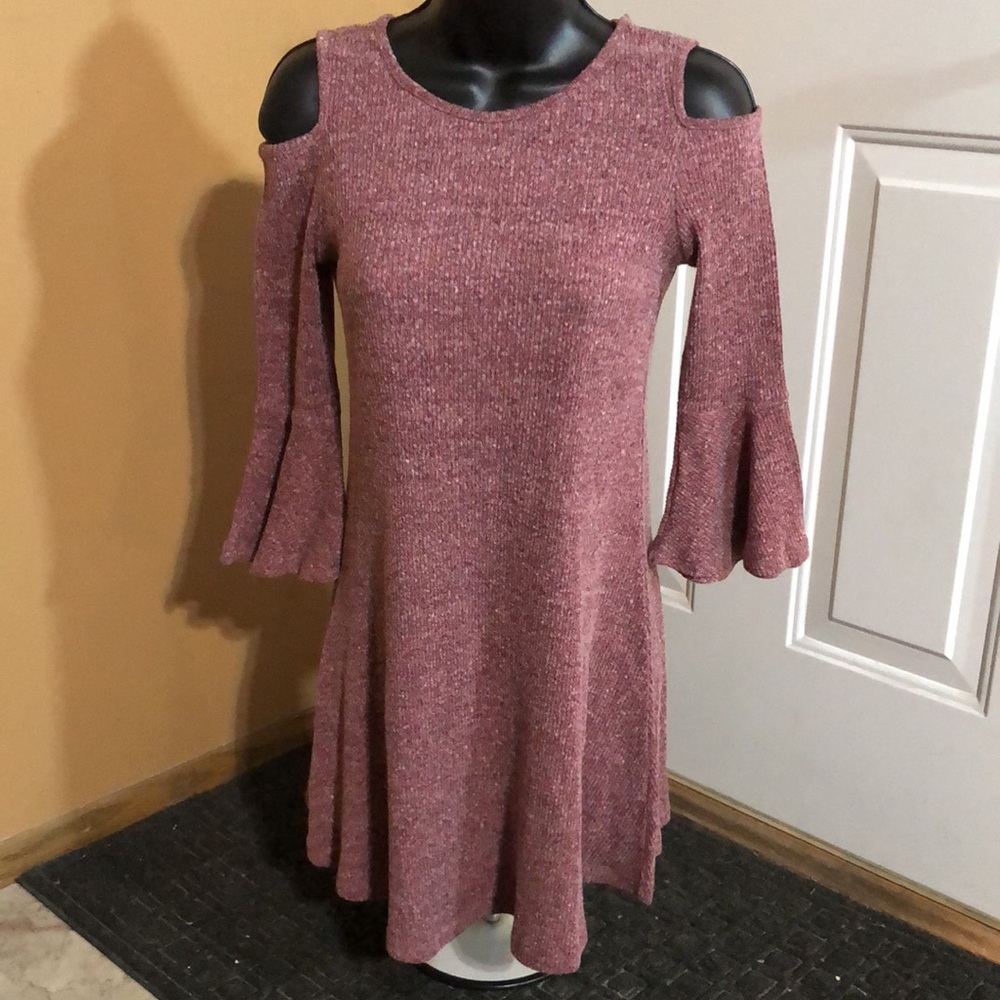 Pink&Violet Girls’ Sweater Top Mauve Size 16 Open Shoulders & Bell Sleeves